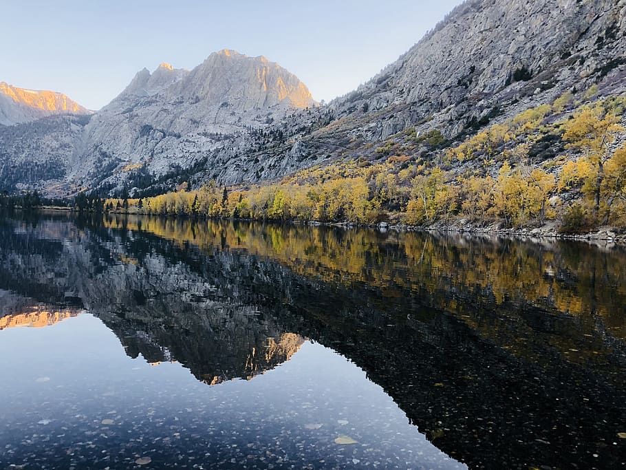 yellow, mountain, lake, water, reflection, scenics - nature HD wallpaper
