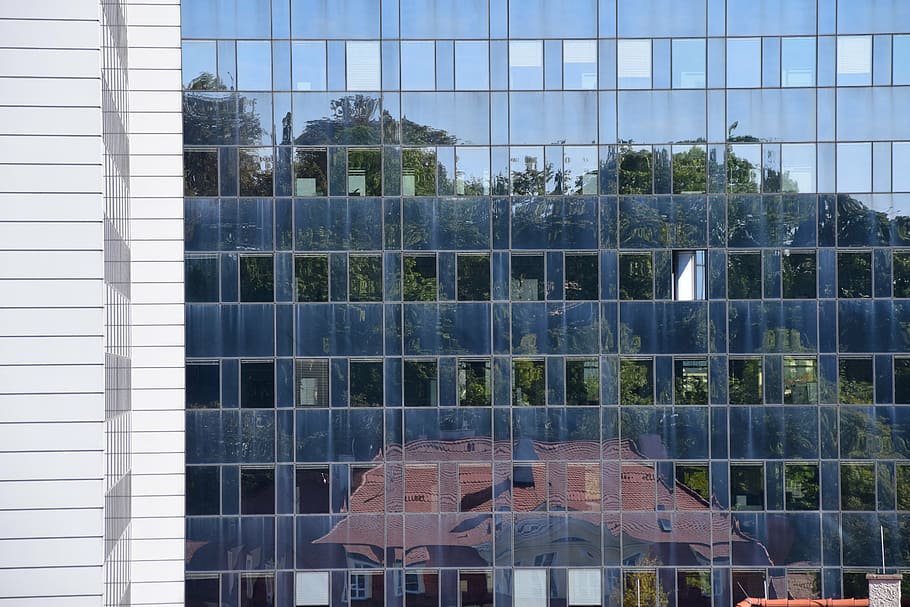 mirroring, window, facade, glass, architecture, building, modern HD wallpaper