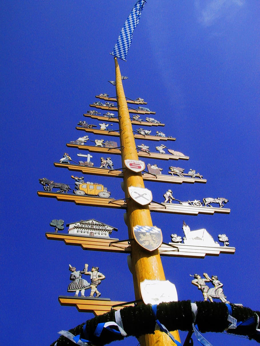 tree, bavaria, birch, custom, customs, wont, decorated, sky HD wallpaper