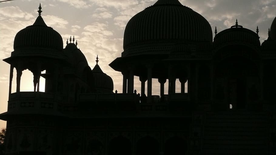sunset, shadows, architecture, dome, light, building, evening HD wallpaper