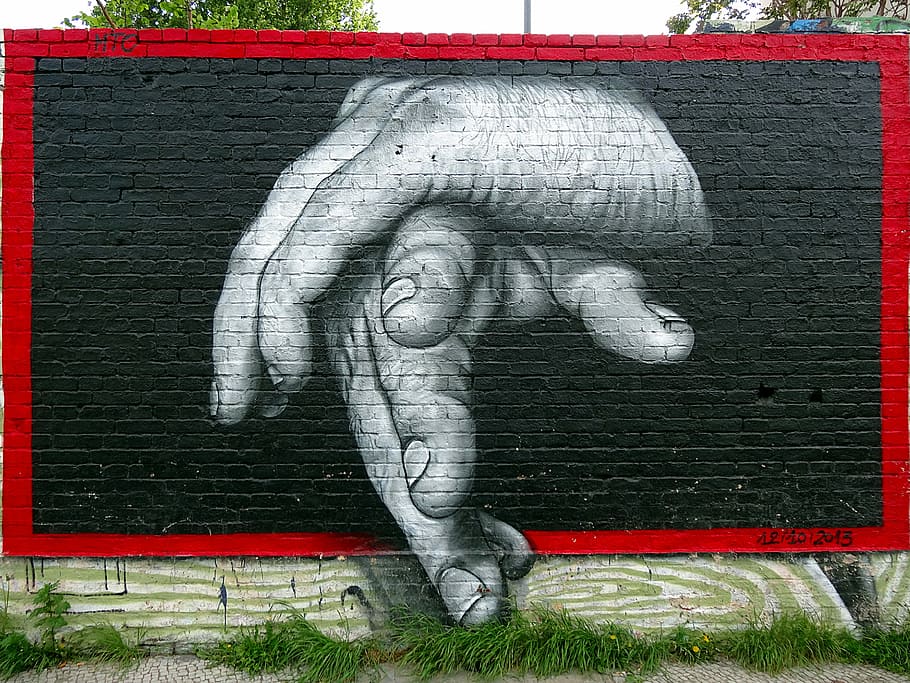 hand gestures painted wall, Graffiti, Artistic, Color, street art