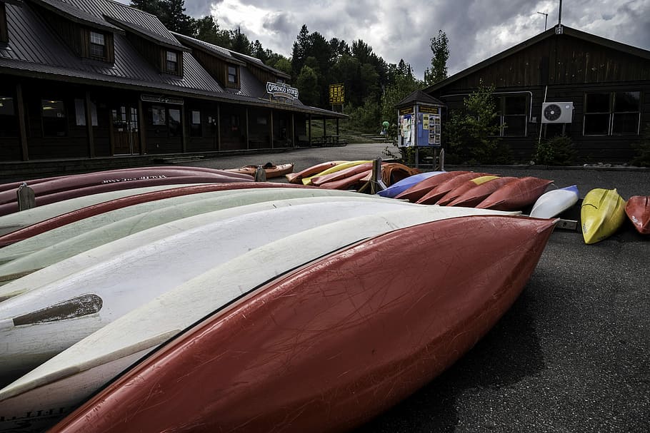 Canoes for rent at Algonquin Provincial Park, Ontario, boats, HD wallpaper