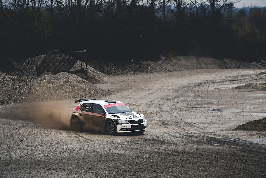 white and red car on road during daytime, car drifting, rally HD wallpaper