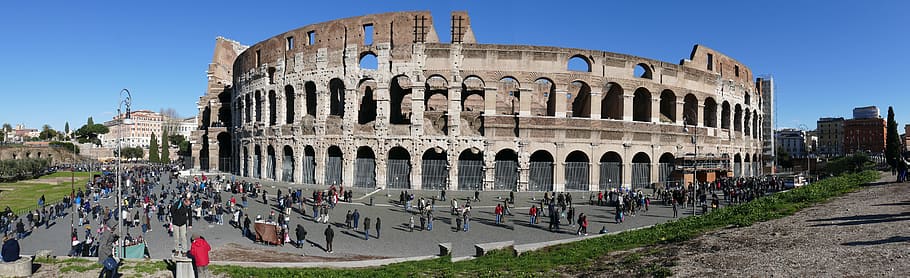 photo of Colosseum, Rome, amphitheater, landmark, building, old