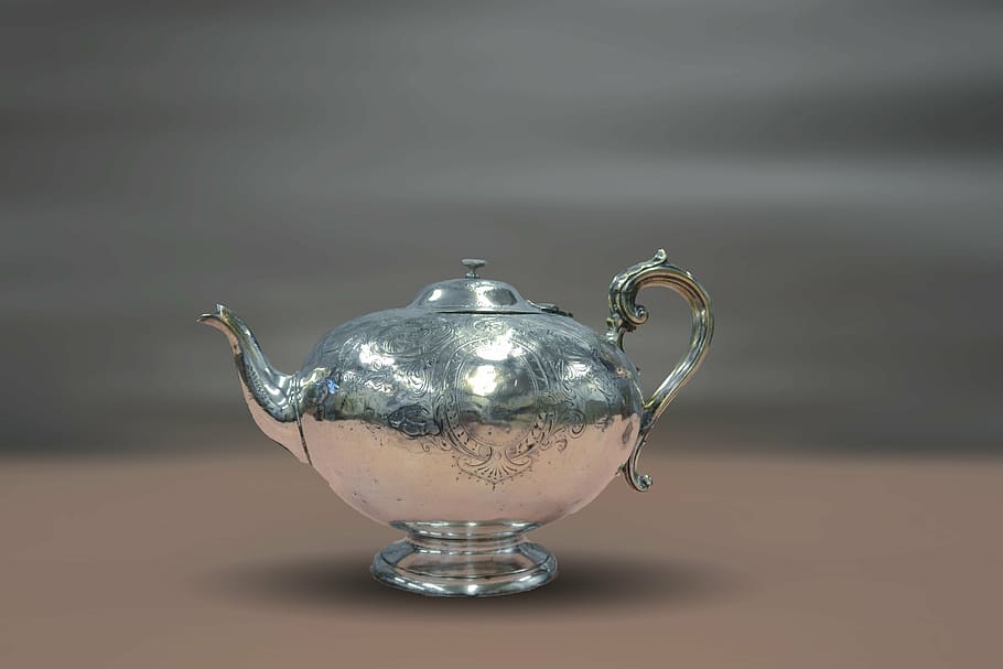 macro shot of stainless steel teapot, fancy, tea party, elegant, HD wallpaper