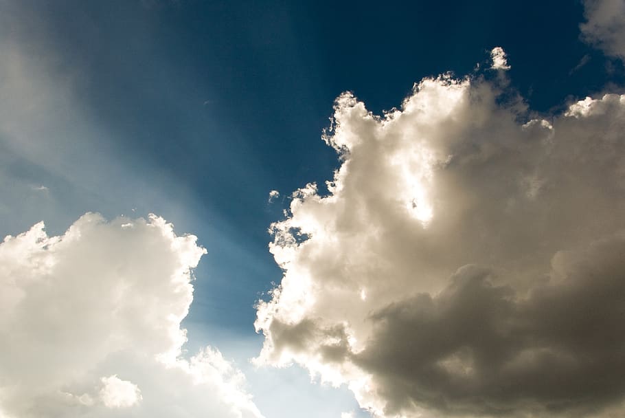 blue sky, sun rays, clouds, weather, heaven, spring, summer HD wallpaper