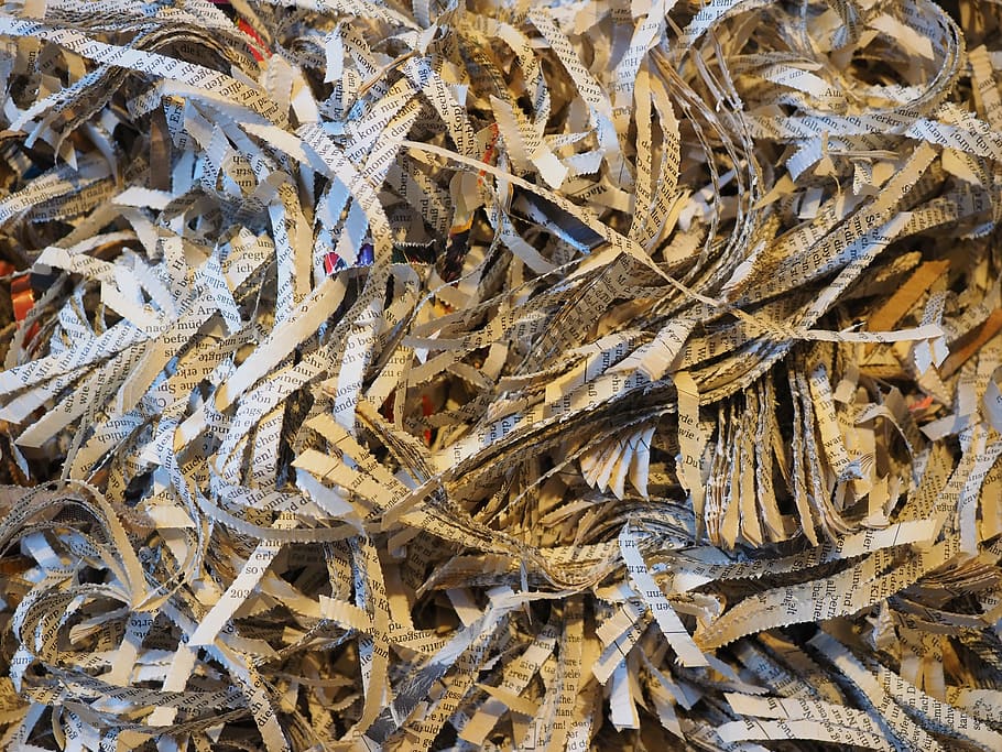 shred papers, shredder, crushed, flakes, paper strip, shredded