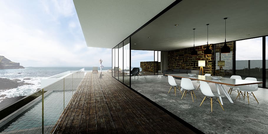 building performance, sea, contrast, architecture, table, furniture HD wallpaper