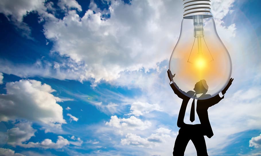 clip art of man holding light bulb, person, pear, sun, solar energy, HD wallpaper