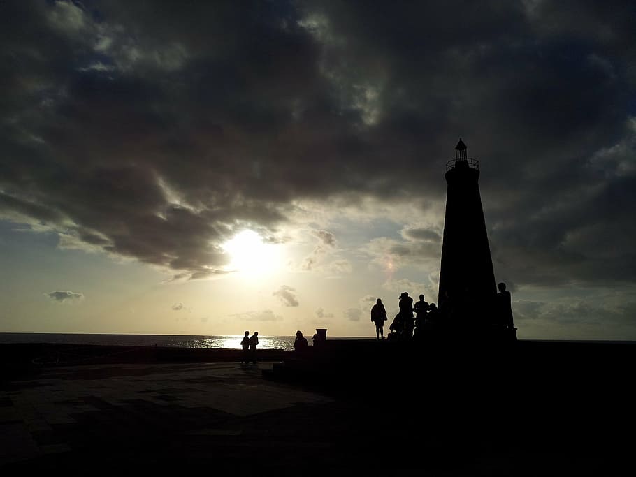 lighthouse, silhouettes, sunset, sky, cloud - sky, architecture HD wallpaper