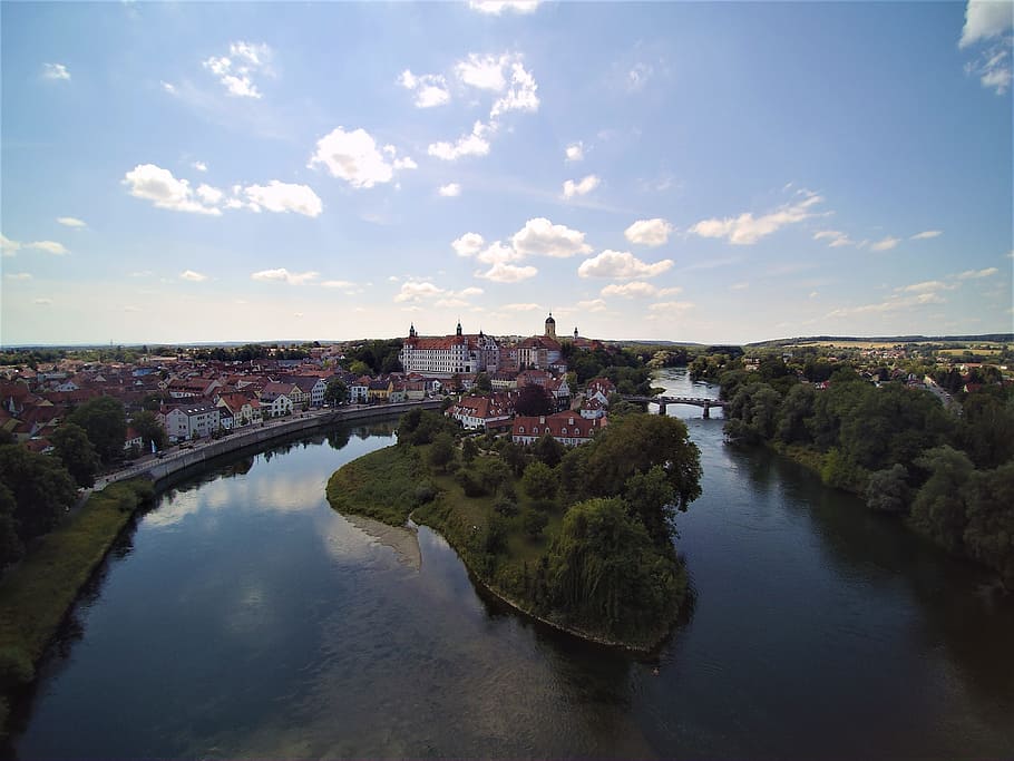 neuburg on the danube, bavaria, city, river, castle, building, HD wallpaper