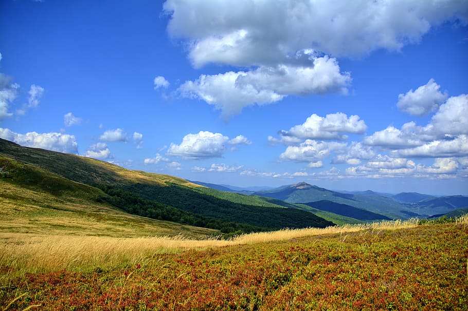 overlooking view of mountains, bieszczady, the silence, poland, HD wallpaper