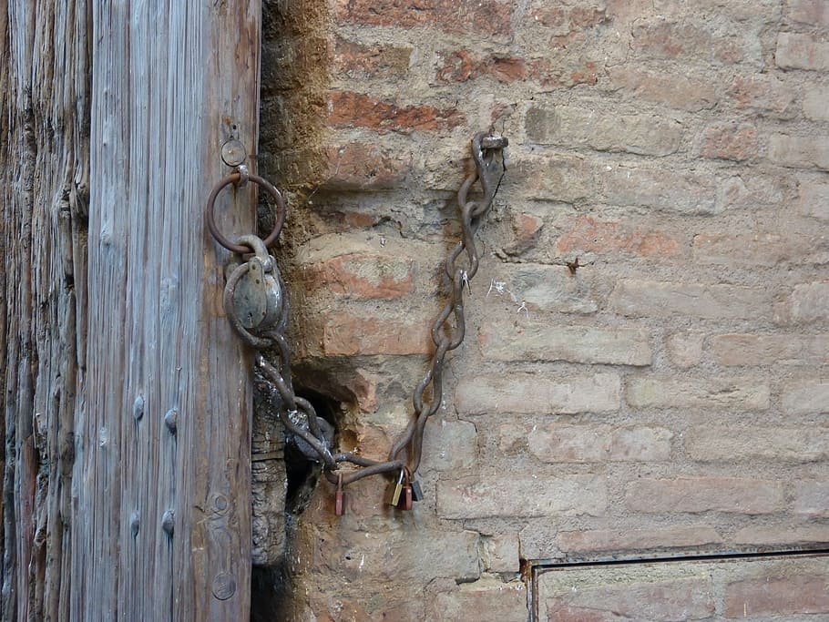 padlock, chain, wall, gate, old, wall - building feature, no people HD wallpaper