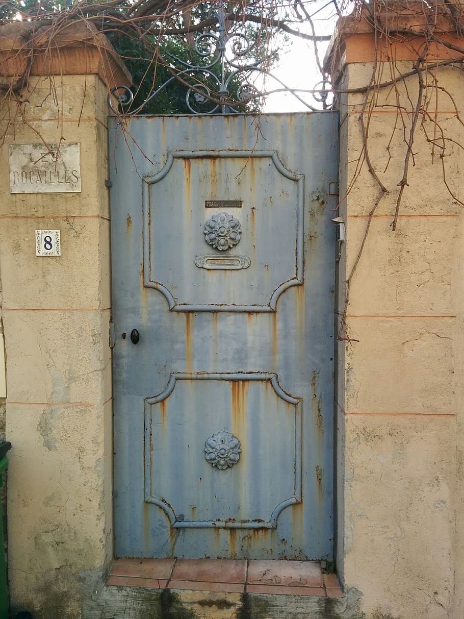 door, rust, old, paint, aged, gate, entrance, metal, closed HD wallpaper