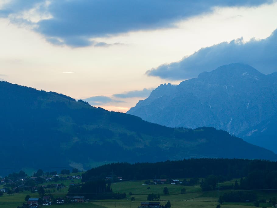 landscape, mountains, austria, blue, air, white, blue skies HD wallpaper