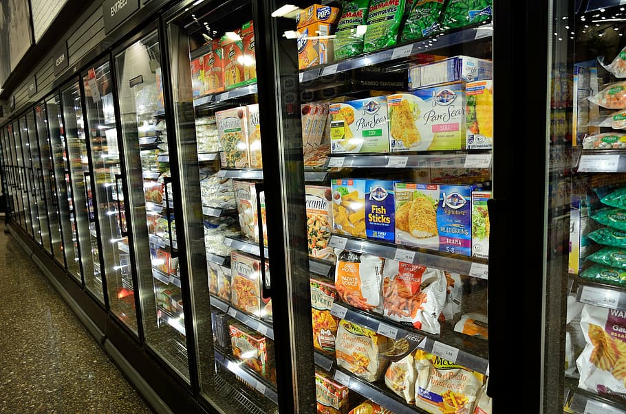 photo of assorted chilled snacks, frozen food, supermarket, cold