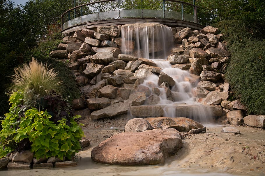 Cascade, Coulaines, filter neutral grey, rock - object, water HD wallpaper