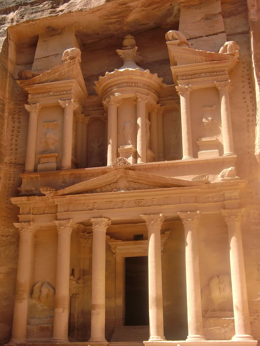 Jordan, Petra, Rock, Town, rock town, architectural column, HD wallpaper