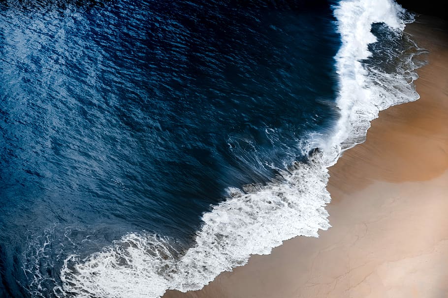 aerial photography of seashore, ocean wave on seashore, beach HD wallpaper