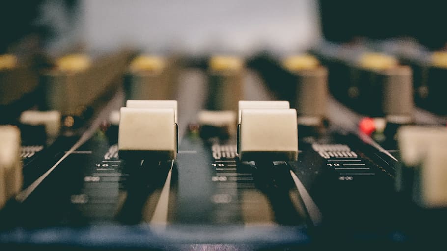 close-up photo of equalizer knobs, mixer, sound board, studio, HD wallpaper