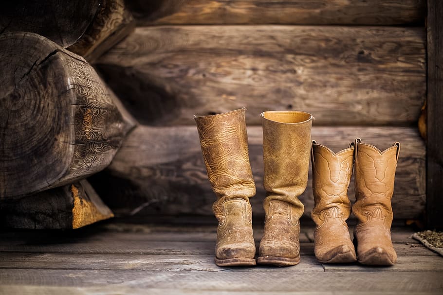 pairs of brown leather boots, footwear, rustic, wall, wooden HD wallpaper