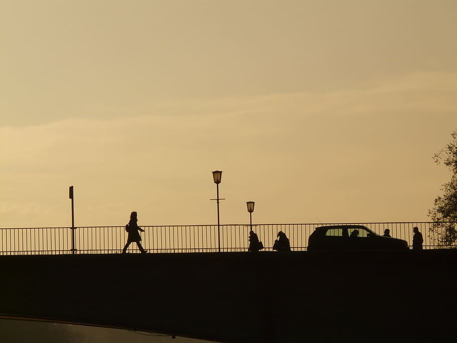 Bridge, Human, Profile, Silhouette, Web, street lamp, back light HD wallpaper
