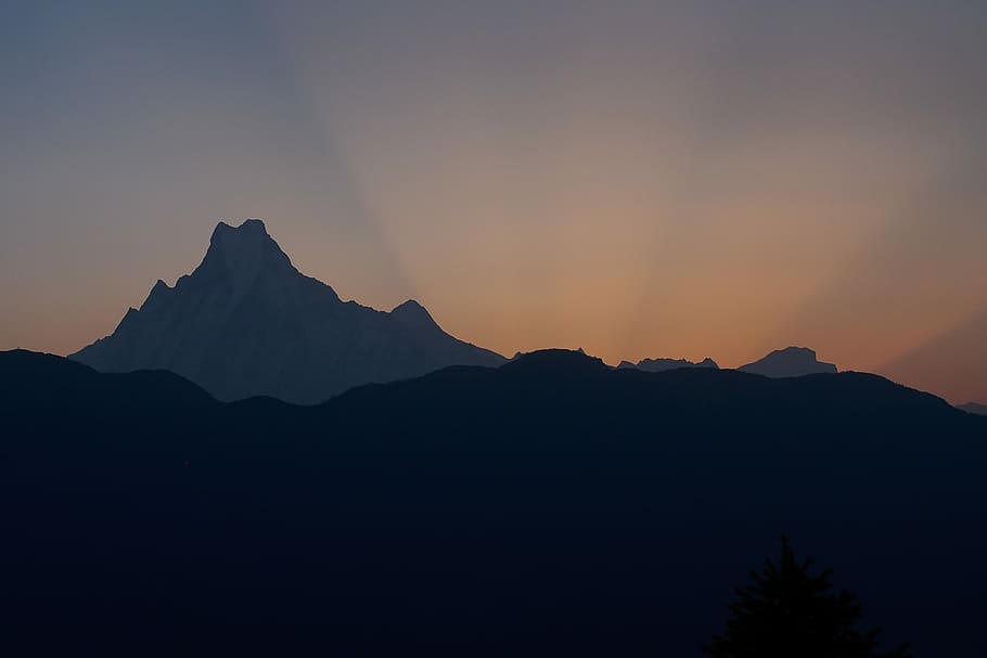 silhouette of mountain during golden hour, silhouette photo of mountains HD wallpaper