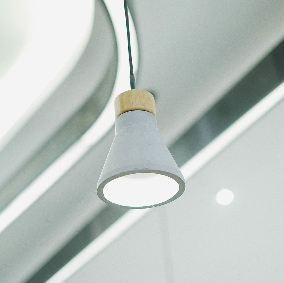 white ceiling lamp, gray pendant lamp inside room, light, fixture HD wallpaper