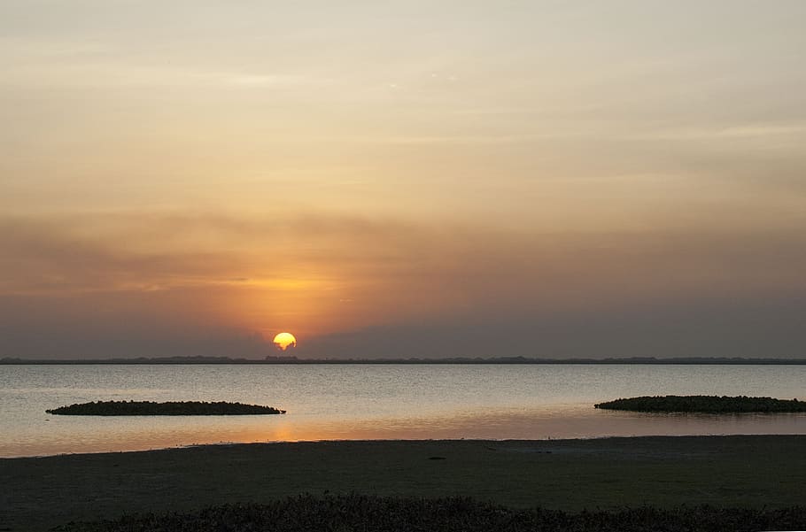 sunset, sky, clouds, landscape, red, colors, nature, sea, water HD wallpaper