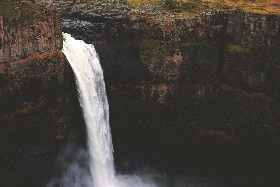 aerial photography of waterfalls, cliff, river, nature, motion HD wallpaper