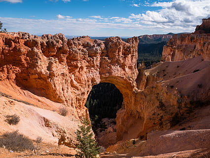 Brown Cave Under White and Blue Cloudy Sky, arch, arid, canyon HD wallpaper