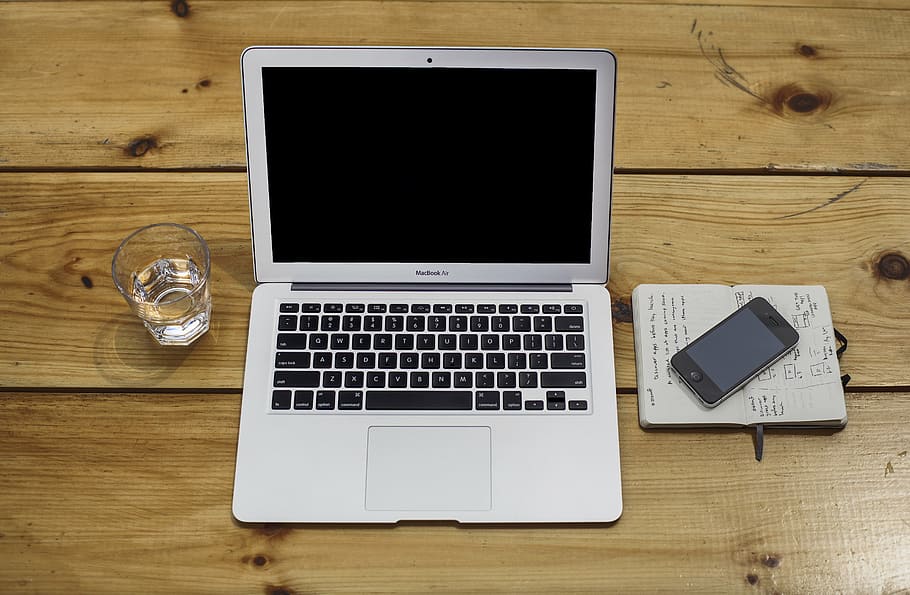 apple, computer, devices, drink, iphone, laptop, macbook air HD wallpaper