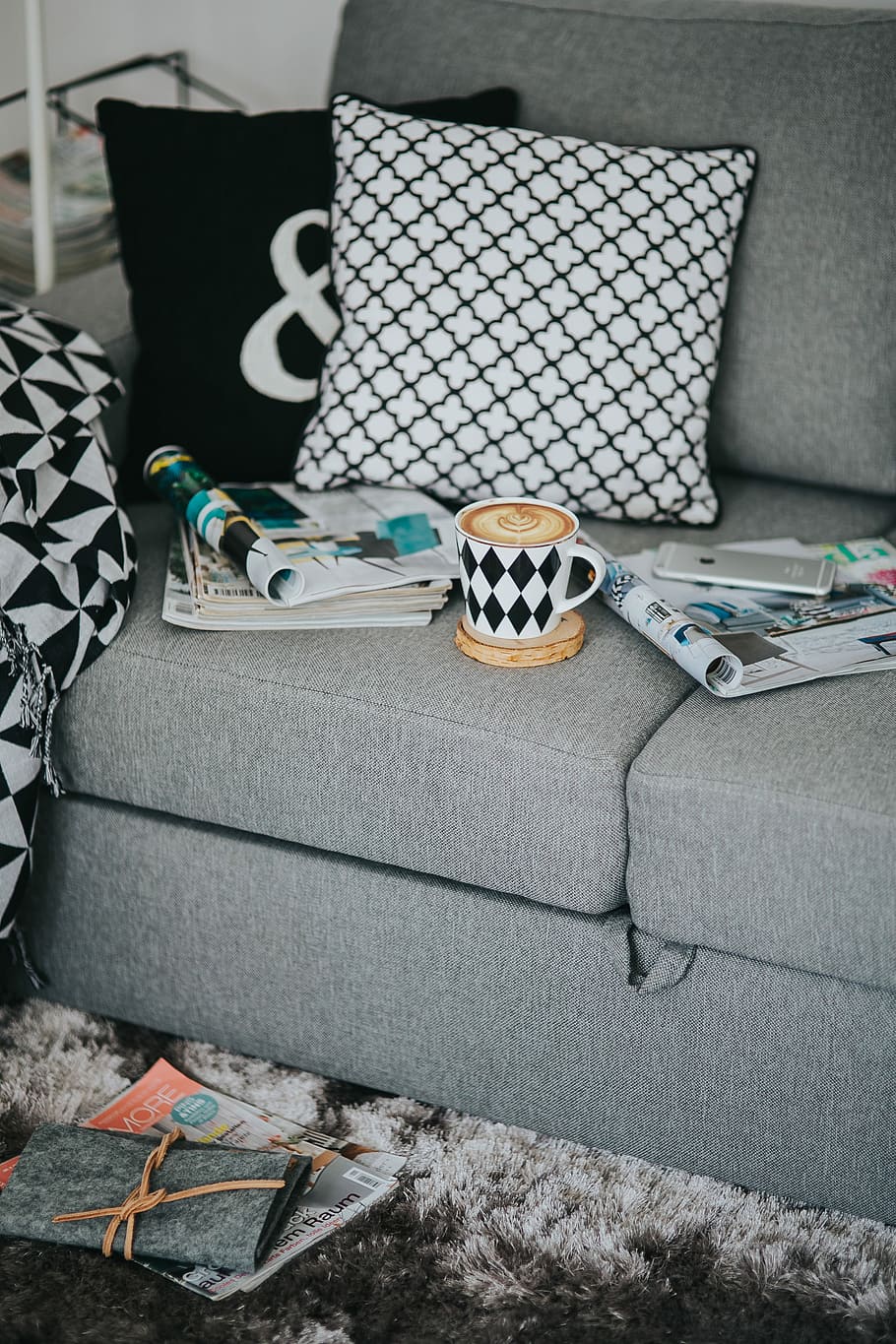 Resting with magazines and cup of coffee, interior, relaxing HD wallpaper