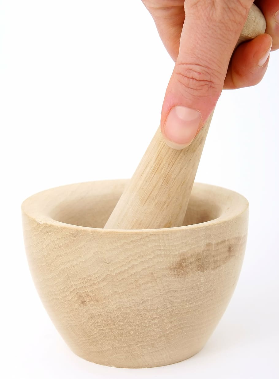 person holding mortar with pestle, accessory, appliance, chef HD wallpaper