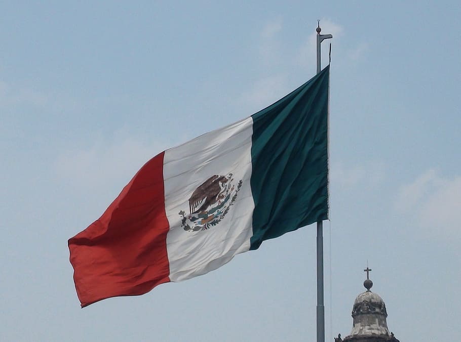 Flag, Mexico, Cathedral, patriotism, red, pride, sky, no people HD wallpaper