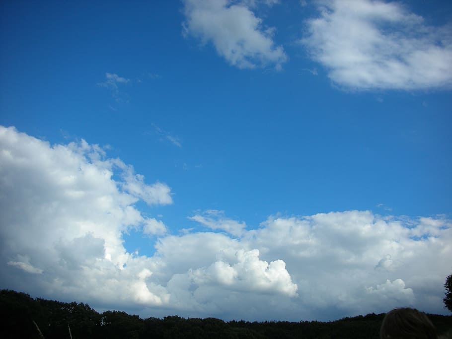 sky, clouds, blue, nature, outdoors, cloud - Sky, scenics, mountain HD wallpaper