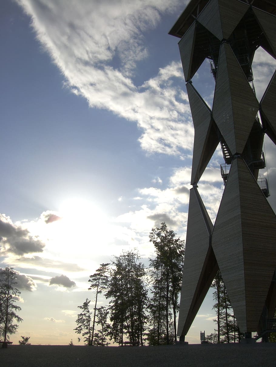 tower, altenberg, clouds, sunset, sky, architecture, cloud - sky HD wallpaper