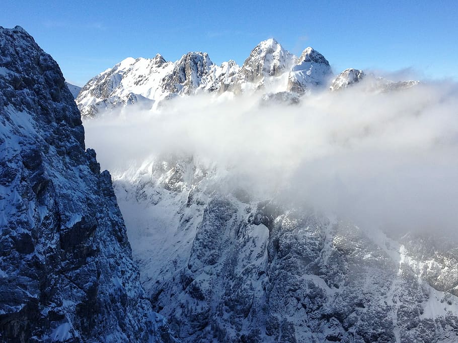Mountains, Clouds, Landscape, Snow, Sky, blue, alpine, mountain world HD wallpaper