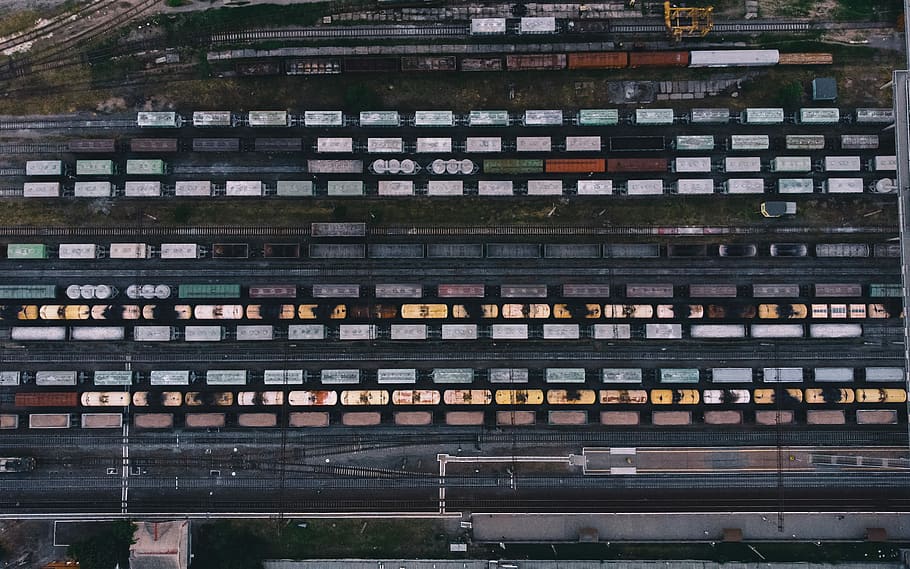 bird's-eye view photography of cars, aerial view photography of cargo containers