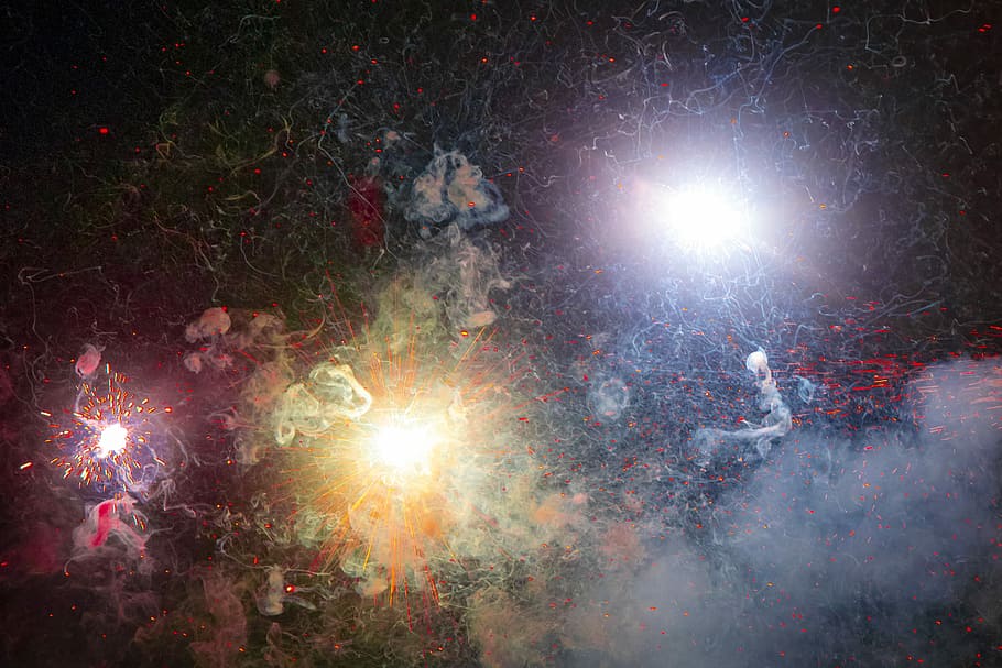 blue, orange, and red abstract digital wallpaper, photo of fireworks smoke HD wallpaper