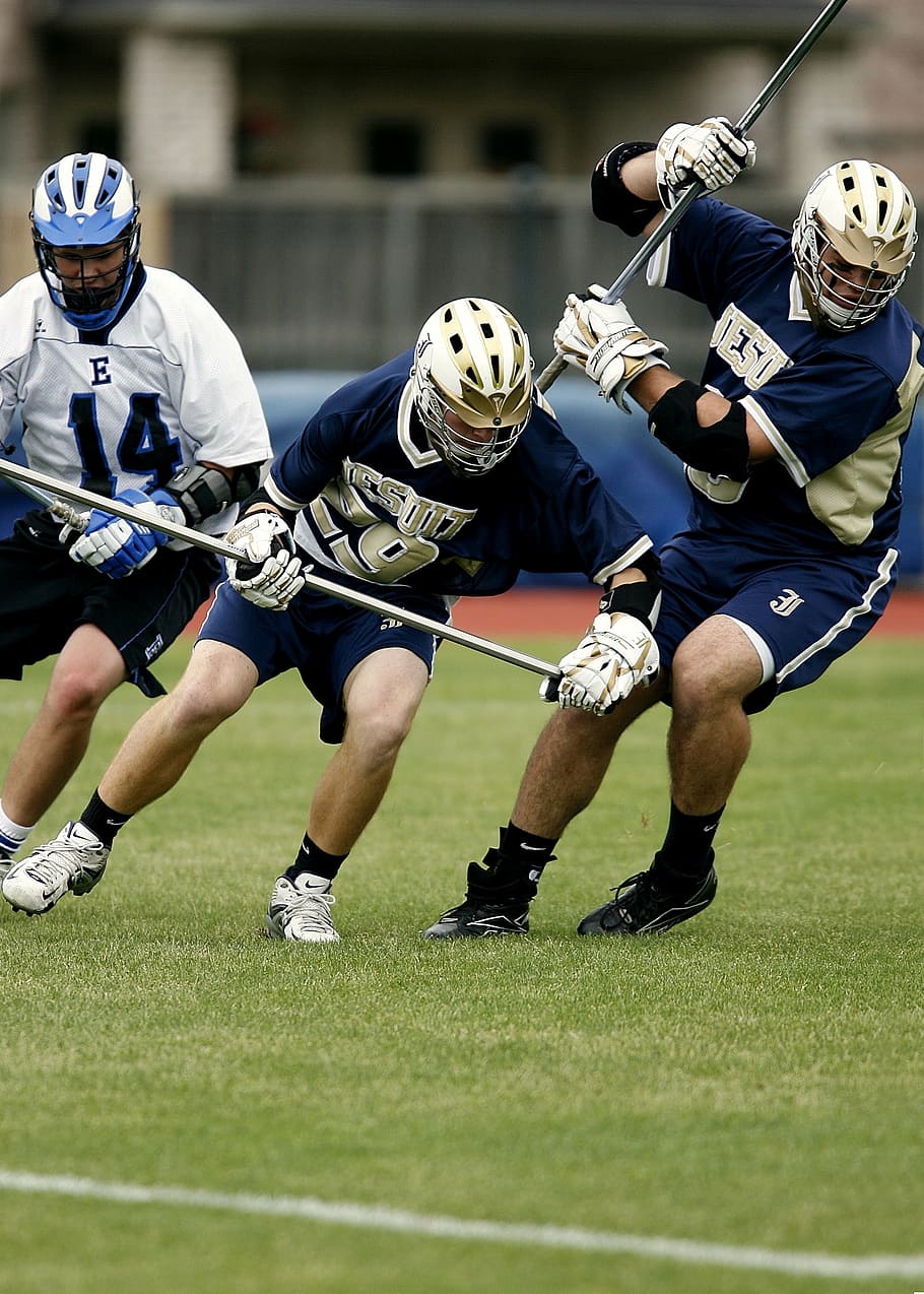 lacrosse, players, trio, stick, sport, game, action, challenge, HD wallpaper