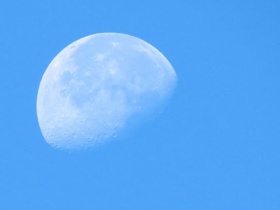 luna, day, sky, blue, moon, space, no people, tranquil scene HD wallpaper