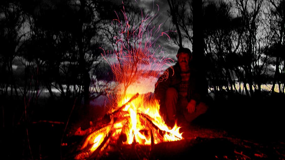 fire, winter, mood, river, burning, heat - temperature, fire - natural phenomenon HD wallpaper