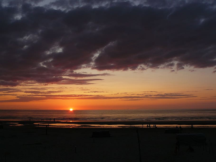 Sea, Beach, Wave, Sun, Sunset, abendstimmung, clouds, lake HD wallpaper