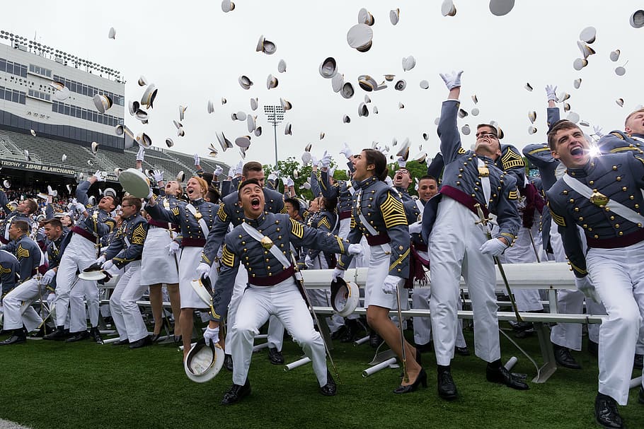 new graduates throwing their hats on the air during daytime, graduation, HD wallpaper