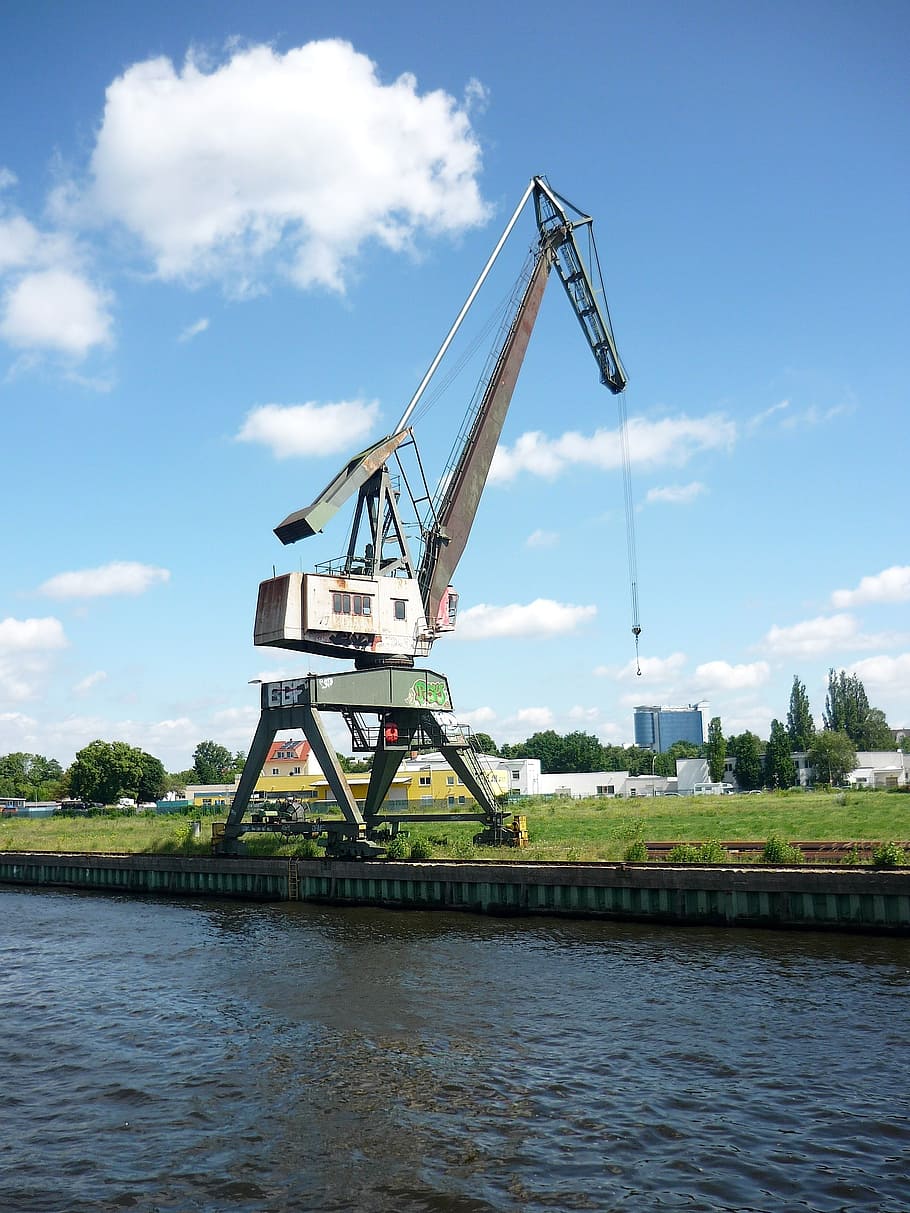 crane, loading crane, harbour crane, water, port, sky, cloud - sky HD wallpaper