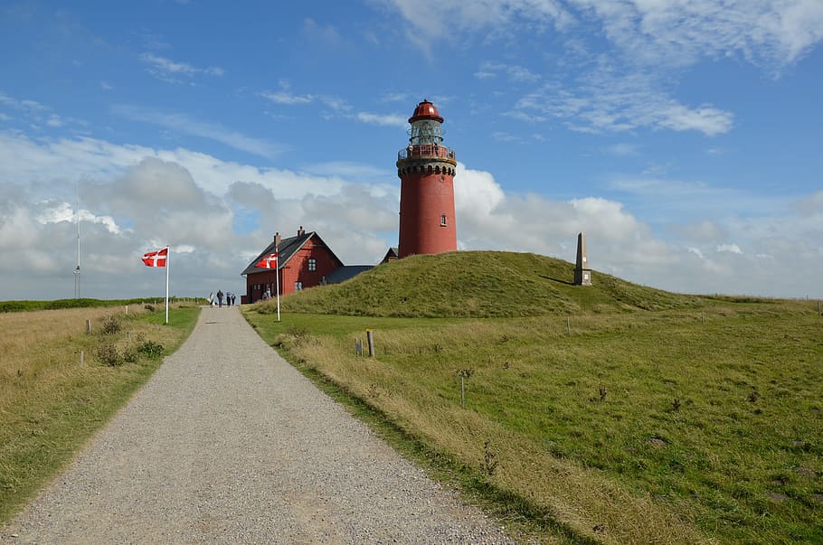 lighthouse, north sea, denmark, sky, summer, holiday, clouds HD wallpaper