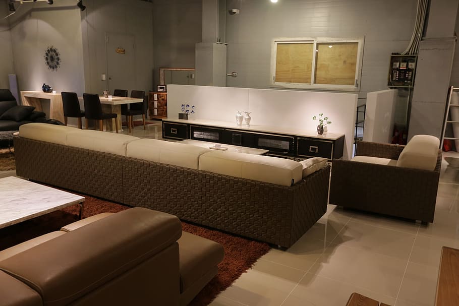 arranged white fabric sofa set, interior design, couch, living room HD wallpaper