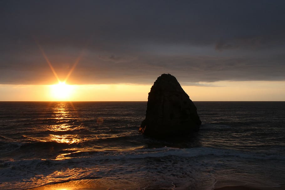 HD wallpaper: sea, futatsuiwa, asahi, sunset, sky, water, beauty in ...