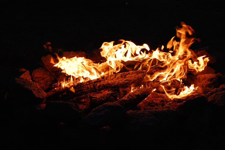 bonfire, atmosphere, hot, burning, night, flame, heat - temperature HD wallpaper